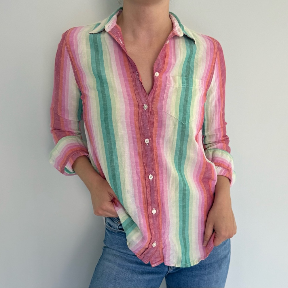 J. Crew Pink and Green Striped Button-Down Shirt